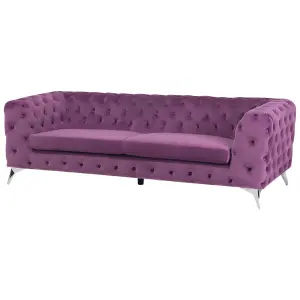 3 Seater Velvet Fabric Sofa Purple SOTRA