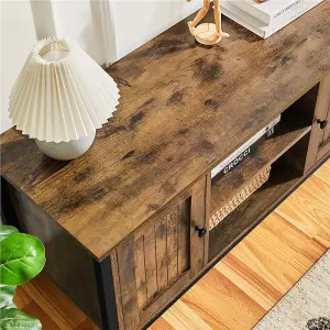 Yaheetech Rustic Brown Farmhouse TV Cabinet with 2 Doors and Cable Management