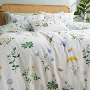 Anhthu Cotton Floral Duvet Cover Set with Pillowcases White/Green / Single Duvet Cover + 1 Standard Pillowcase