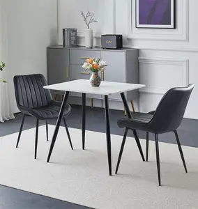 Hallowood Furniture Cullompton Small Rectangular Dining Table 80cm with 2 Black Bonded Leather Chairs