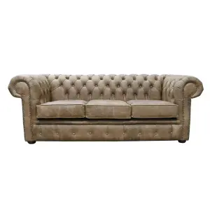 Chesterfield Handmade 3 Seater Settee Sofa Cracked Wax Tan Real Leather