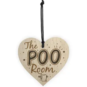 Red Ocean Bathroom Toilet Sign The Poo Room Funny Chic Wooden Heart Hanging Door Loo Plaque Home Decor