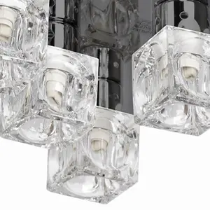 ValueLights Ritz Pair of Modern Black Chrome Ice Cube 5 Way Flush Ceiling Lights