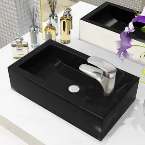 Berkfield Basin with Faucet Hole Rectangular Ceramic Black 46x25.5x12 cm