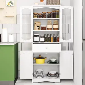 COSTWAY 160cm Tall Bathroom Cabinet Freestanding Kitchen Pantry Cabinet with 2 Glass Doors