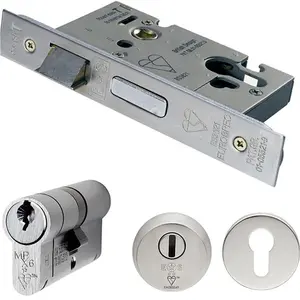 Front Door Sashlock & EURO Double Cylinder Lock Kit - 76mm Satin Steel