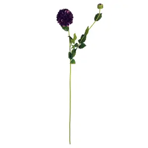 Pack of 6 x 75cm Artificial Dahlia PomPom Flower Stem Purple