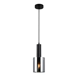 Luminosa Modern Hanging Pendant Black 1 Light  with Glass, Smoky Shade, E27