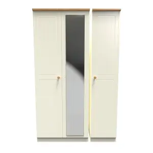 Lancaster Triple Mirror Wardrobe in Cream & Oak (Ready Assembled)