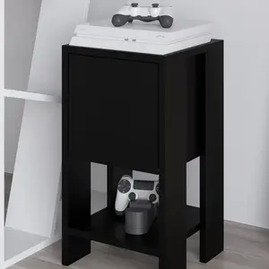 Atharv Bedside Table with Drop-Door Storage and Open Shelf for Versatile Living Black