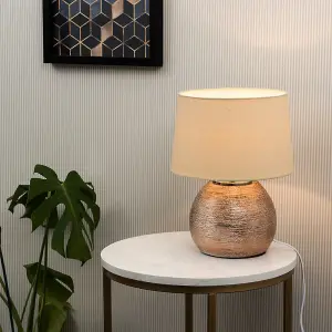 ValueLights Krista Modern Metallic Copper Effect Ceramic Table Lamp with Cream Shade