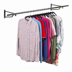 Heavy Duty Wall Mounted Clothes Rail Clothes Storage & Organiser Rail for Shirts, Coats, Jackets Black, 6ft