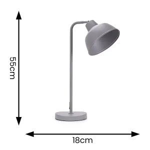 ValueLights Morris Grey Metal Stem Table Lamp with Angled Dome Shade for Living Room Bedroom office