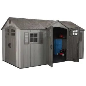 Lifetime 15 Ft x 8 Ft High Quality Outdoor Plastic Storage Shed - Wood Effect