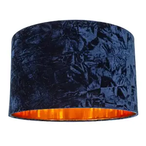 Modern Navy Blue Crushed Velvet 20 Floor/Pendant Lampshade with Copper Inner