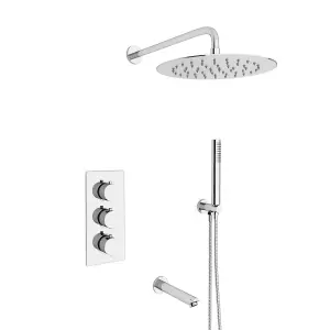 Nes Home Round 3 Way Concealed Thermostatic Shower Mixer Valve Shower Head Handset Bath Spout Set Chrome