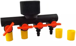 4-WAY MICRO MANIFOLD Tap Connector Independent On/Off Valves Drip Irrigation