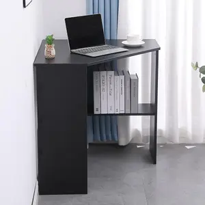 Home Source Wellington Compact Office Computer Corner Desk with Storage Shelves Black