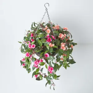 Homescapes White, Orange and Pink Impatiens Hanging Basket, 85 cm