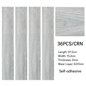 Set of 36 Grey Realistic Woodgrain Effect Self Adhesive PVC Flooring Wood Plank Waterproof Covering 5m²