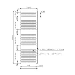 Rinse Flat Panel Chrome Towel Radiator Bathroom Heated Towel Rail 1800x600mm