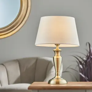 Table Lamp Antique Brass & Pale Grey Cotton 60W E27 Base & Shade e10518