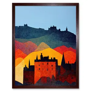 Edinburgh Autumn Scotland Modern Cityscape - Print Brown Framed Paper / 43cm H x 33cm W x 2cm D