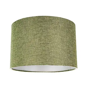 Contemporary Olive Green Plain Linen Fabric 10 Drum Lamp Shade 60w Maximum