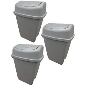 2 x 50L Silver Home Kitchen Office Plastic Rubbish Bins With Swing Lids