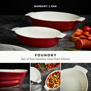 Barbary & Oak B0875002BLU Foundry Ceramic Oval Oven Dish With One Large And One Small Dish, Limoges Blue Bordeaux Red