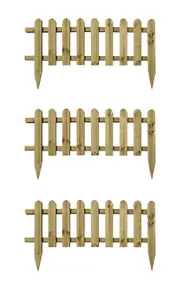 Large Wooden Picket Fence Panels Garden Edging Lawn Border Set of 3