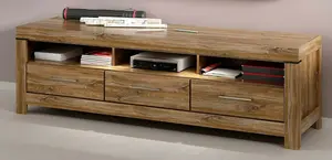 TV Cabinet Stand Unit 3 Drawer Modern LED Light 200cm Wide Long Oak Effect Gent