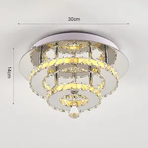 Modern Double Tiers Round Crystal Chrome Effect LED Ceiling Light Fixture 30cm Dimmable