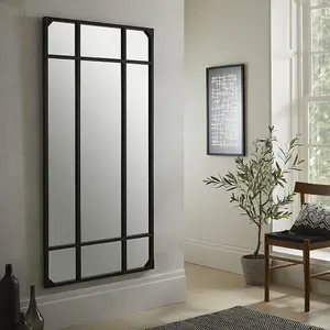 Wall Mirror Jersey Industrial Rectangular Shape with Full Length Black Frame- H 160cm x W 80cm for Hanging in Entryway