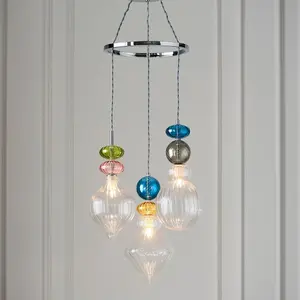 Luminosa April Plate Pendant Ceiling Lamp, Chrome Plate,, Multi Coloured Glass