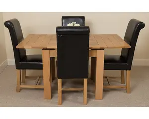 Richmond 90cm - 150cm Square Oak Extending Dining Table and 4 Chairs Dining Set with Washington Black Leather Chairs