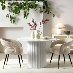 Maru Round Oak Pedestal Dining Table, Washed White Modern Wooden - Daals - Dining Tables