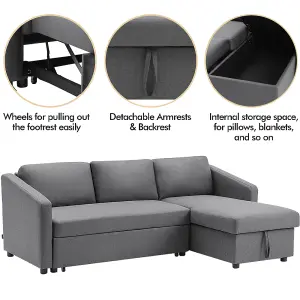 3 Seater Sofa Corner Sofa Bed with Storage Dark Grey