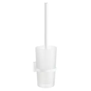 Smedbo Wall Mounted Toilet Brush and Frosted Glass Container