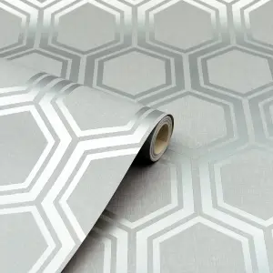 Arthouse Luxe Hexagon Silver Wallpaper