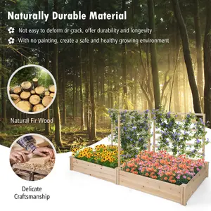 Costway Outdoor Raised Garden Bed Wooden Elevated Planter w/ 2 Planter Boxes & 3 Trellis