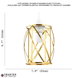 Sleek Vintage Lantern Cage Pendant Light Shade with Brushed Gold Metal Strips