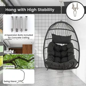 Costway Hanging Egg Chair Egg Swing Hammock Chair w/ Head Pillow & Large Seat Cushion