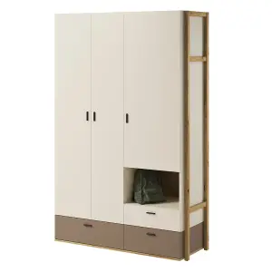 Lenny 01 Hinged Wardrobe in Beige & Oak Artisan - 1350mm x 2100mm x 510mm - Stylish Organisation Solution