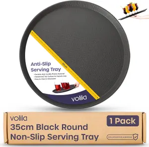 35cm Black Round Non-Slip Tray Rubberized Serving Tray for Food & Drinks Dishwasher Safe, Heat-Resistant Tray for Parties & Bars