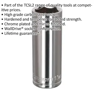 High-Quality 17mm Chrome Plated Deep Drive Socket - 3/8" Square Drive Carbon Steel Tool