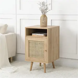 Frances Natural Wood & Woven Rattan Bedside Table, 1-Drawer Cabinet - Nightstand - Bedside Cabinets - Daals - Bedside Tables