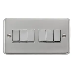 Curved Polished Chrome 10A 6 Gang 2 Way Ingot Light Switch - White Trim - SE Home