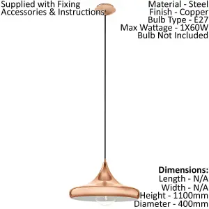 Hanging Ceiling Pendant Light Sleek Copper Shade 1x 60W E27 Hallway Feature