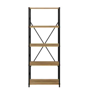 Setup Bookcase Free Standing Storage Shelf with Metal Frame, 60 x 32 x 150 cm 4 Tier Display Shelves, Bookshelf, Pine